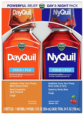 Vicks DayQuil and NyQuil Cold and Flu Liquid, Cold and Flu Medicine for Adults