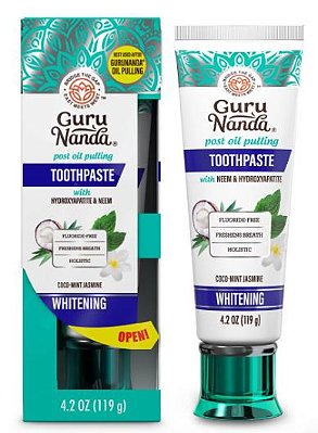 GuruNanda Fluoride-Free Coconut Oil,Neem, Mint and Jasmine Whitening Toothpaste with Hydroxyapatite