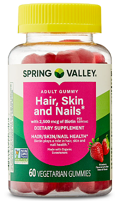 Spring Valley Organic Biotin Vegetarian Gummies, Strawberry Flavor, 2500mcg