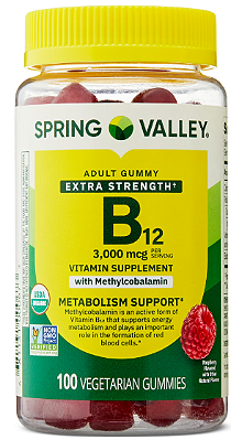 Spring Valley Extra Strength Vitamin B12 Supplement, Raspberry Flavor, 3000 mcg
