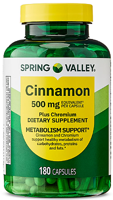 Spring Valley Cinnamon Plus Chromium Metabolism Support Dietary Supplement Capsules, 500 mg