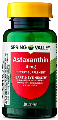 Spring Valley Astaxanthin Dietary Supplement Softgels for Heart and Eye Health, 4 mg