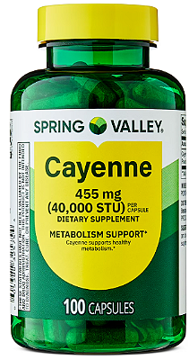 Spring Valley Cayenne Dietary Supplement Capsules for Metabolism Support, 455 mg