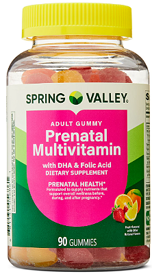 Spring Valley DHA and Folic Acid Prenatal Multivitamin Dietary Supplement Gummies, Fruit Flavor