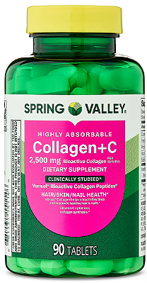 Spring Valley Highly Absorbable Collagen + C Tablets for Hair/Skin/Nail Health, 2,500 mg