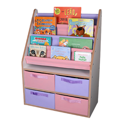 Estante De Leitura Infantil Com 4 Caixas Organizadoras
