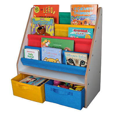 Porta Livros Infantil Decorativo Montessoriano Com 2 Caixas