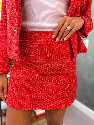 Saia Feminina Tweed Alfaiataria Forrada Vermelho