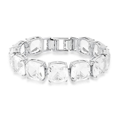 Pulseira Com Cristais Quadrados Incolor Banhado A Ródio