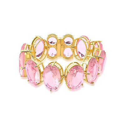 Pulseira Com Cristais Ovais Rosa Banhado A Ouro