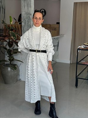 Sobretudo Feminino Tricô Mesclado Off-White