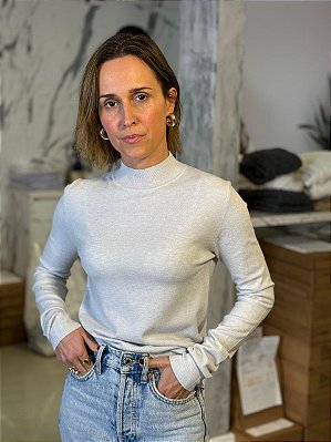 Blusa Feminina Tricô Gola Cinza Gelo