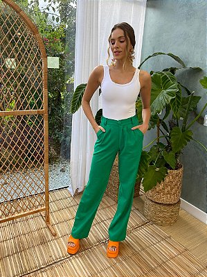Pantalona Feminina Alfaiataria Malu Verde Bandeira
