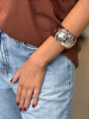 Bracelete Metal Liso Largo Prata
