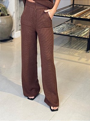 Calça Feminina Tricô Pantacourt Marrom