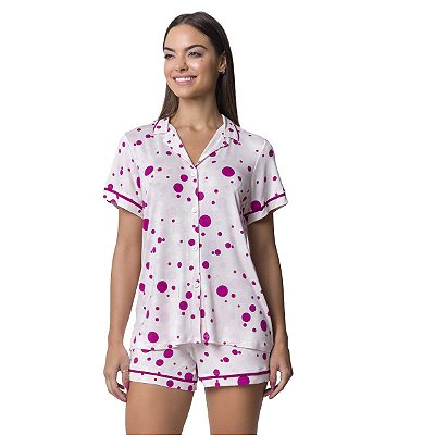 Pijama Feminino Curto Aberto Poá Orquídea