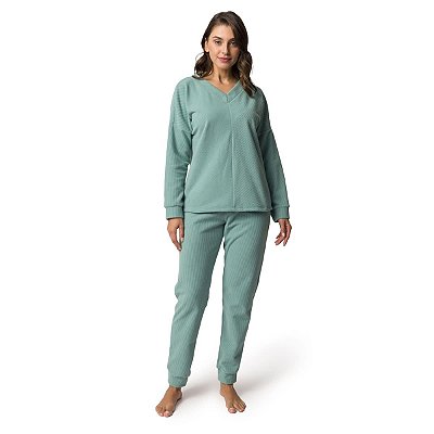 Pijama Feminino Longo Soft Canelado Verde