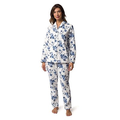 Pijama Feminino Longo Aberto Floral Blue