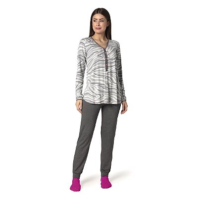 Pijama Feminino Longo Polo Gris Mescla