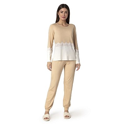 Pijama Feminino Longo Carmel com Renda