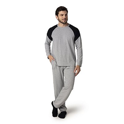 Pijama Masculino Longo Moletinho Mescla com Preto