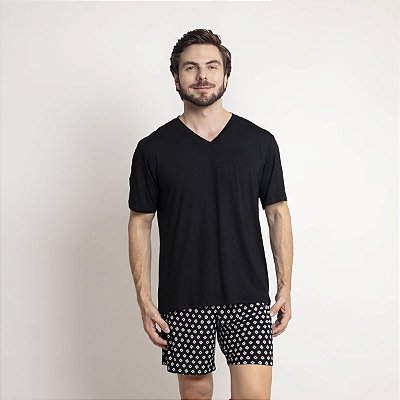 Pijama Masculino Curto Preto Lucky