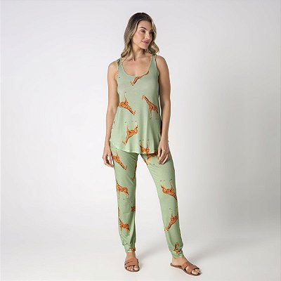 Pijama Feminino Regata Verde Giraffe
