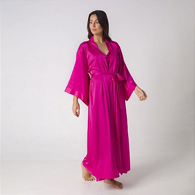 Robe Feminino Longo Cetim Pink Pitaya