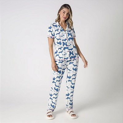Pijama Feminino Aberto Blue Puppy