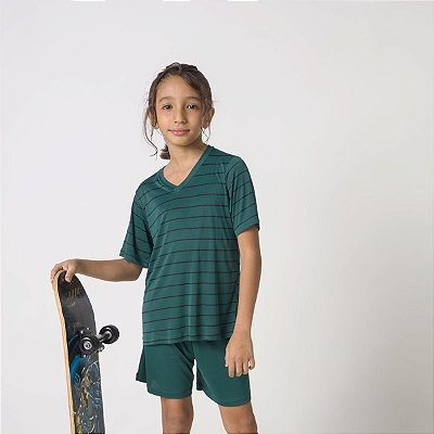 Pijama Masculino Infantil Listrado Verde Linkon