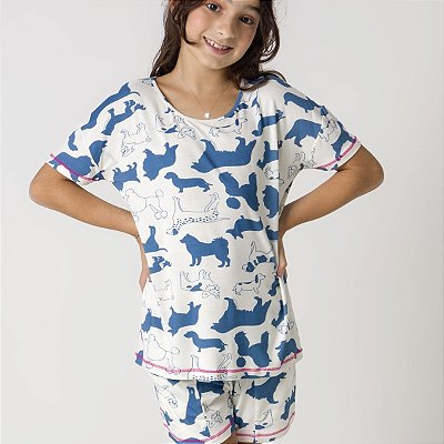 Pijama Feminino Infantil Curto Blue Puppy