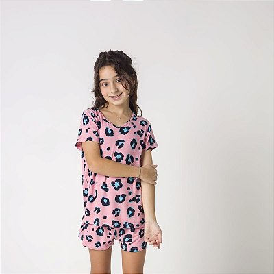Pijama Feminino Infantil Leopardo Colors