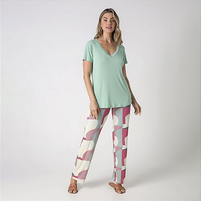 Pijama Feminino  Manga Curta Multicolor Ikigai