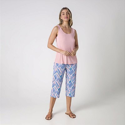 Pijama Capri Feminino Abstract Rosa e Azul