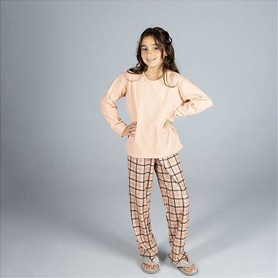 Pijama Longo Feminino Infantil Xadrez Scoth