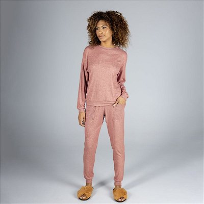 Pijama Feminino Longo com Bolso Terracota