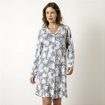Camisão Feminino Aberto Cinza Floral Clamonic