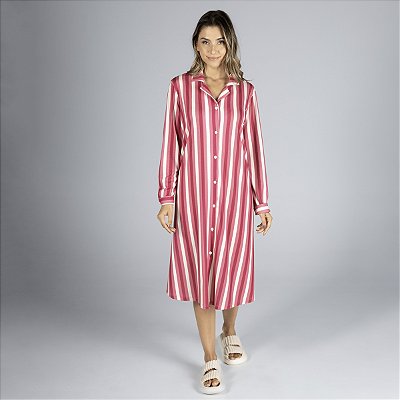 Camisão Feminino Aberto Midi Rosa Colors Stripe