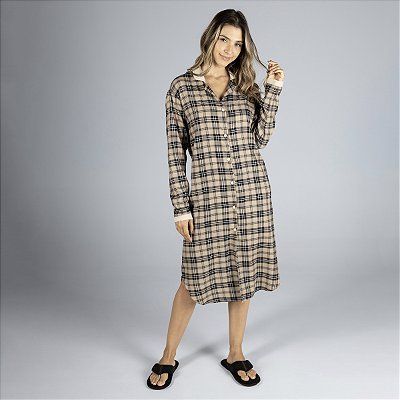 Camisão Feminino Aberto Midi Xadrez Country