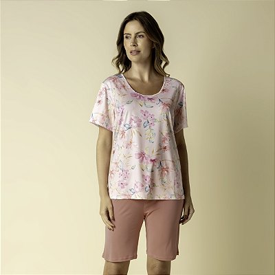 Bermudoll Feminino Rosa Floral Bisol