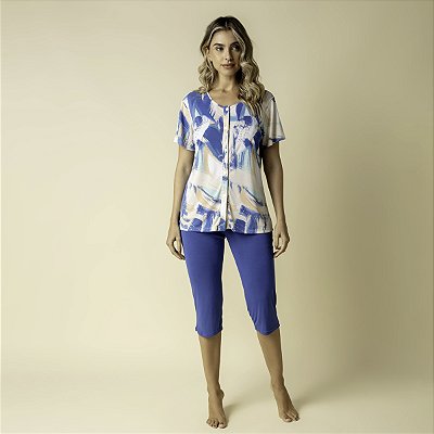 Pijama Feminino Capri Aberto Azul Naútico