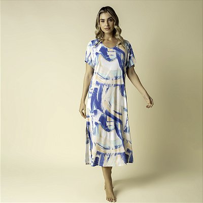 Kaftan Feminino Midi Azul Naútico