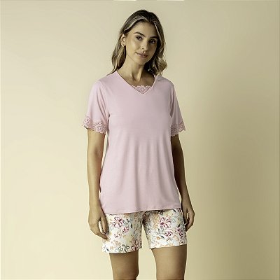 Pijama Feminino Curto Rosa Garden