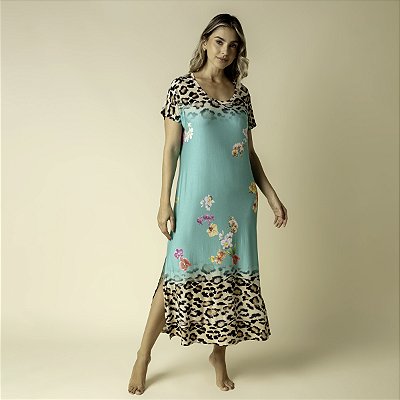 Kaftan Feminino Longo Onça Floral
