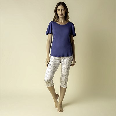 Pijama Feminino Capri Azul Dachshund