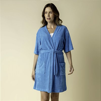 Robe Kimono Feminino Atoalhado Azul