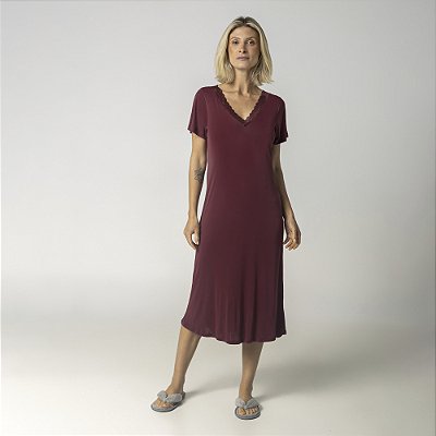 Camisão Feminino Midi Vinho com Renda