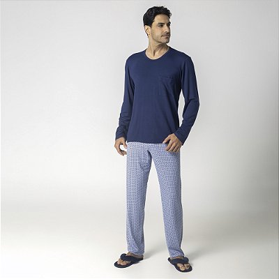 Pijama Masculino Longo Azul Tie