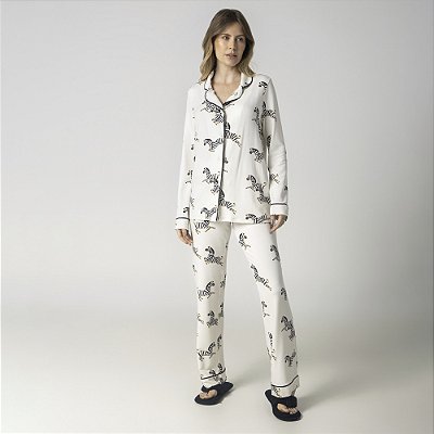 Pijama Feminino Longo Aberto Zebra