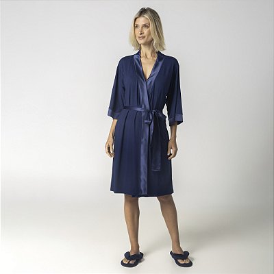 Robe Feminino Curto Marinho com Cetim